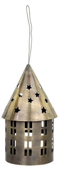 Mosadzný antik kovový závesný domček na sviečku Canie - Ø 10*18 cm - Chic Antique