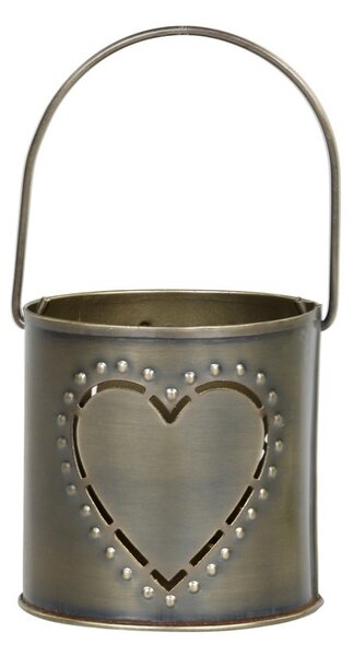 Mosadzný antik kovový svietnik so srdiečkom a držadlom Heart - 8*8 cm - Chic Antique