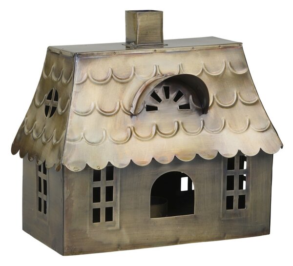 Mosadzná antik kovová chalúpka na sviečku Canie - 23*14*22 cm - Chic Antique