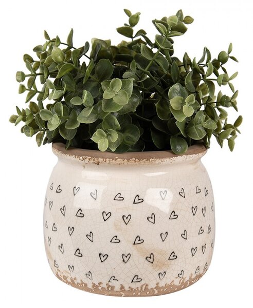 Béžový keramický obal na kvetináč so srdiečkami Hearti M - Ø 16*13 cm - Clayre & Eef