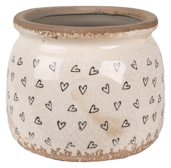 Béžový keramický obal na kvetináč so srdiečkami Hearti M - Ø 16*13 cm - Clayre & Eef