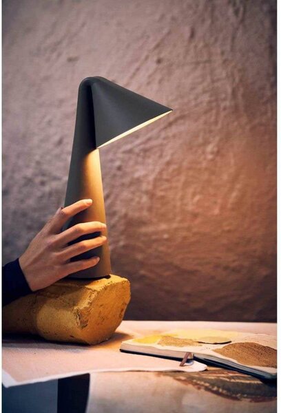 FRANDSEN stolová LED lampa Ami, šedo-béžová, 32 cm, stmievateľná, Krémová / jantárovo žltá, Obývacia izba / jedáleň, kov, Moderný, Stolová lampa
