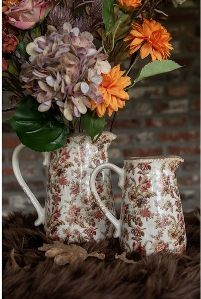 Béžový keramický džbán s kvetmi Flovia M - 16*12*18 cm - Clayre & Eef