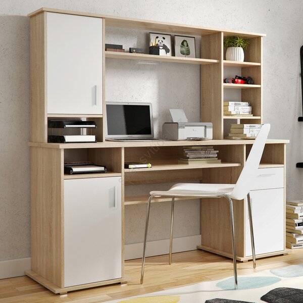 Vivaldi Písací stôl Vigo 160 cm s nadstavcom dub Sonoma/biely