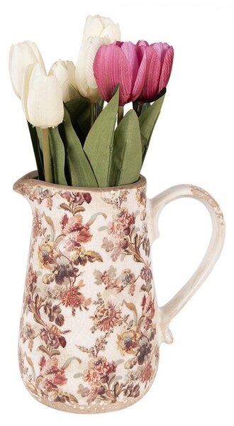 Béžový keramický džbán s kvetmi Flovia M - 16*12*18 cm - Clayre & Eef