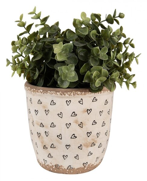 Béžový keramický obal na kvetináč so srdiečkami Hearti M - Ø 14*13 cm - Clayre & Eef