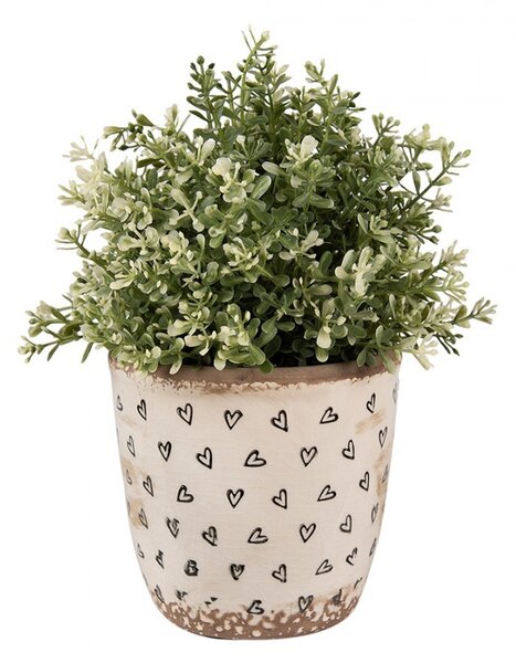 Béžový keramický obal na kvetináč so srdiečkami Hearti S - Ø 13*12 cm - Clayre & Eef