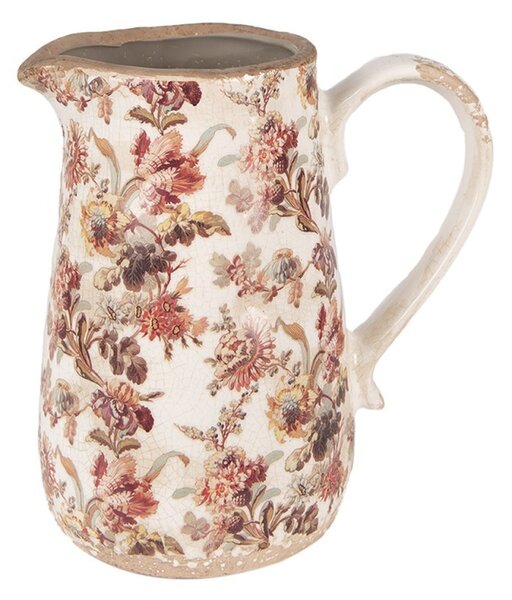 Béžový keramický džbán s kvetmi Flovia M - 16*12*18 cm - Clayre & Eef