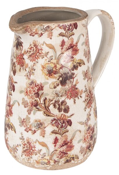 Béžový keramický džbán s kvetmi Flovia M - 16*12*18 cm - Clayre & Eef