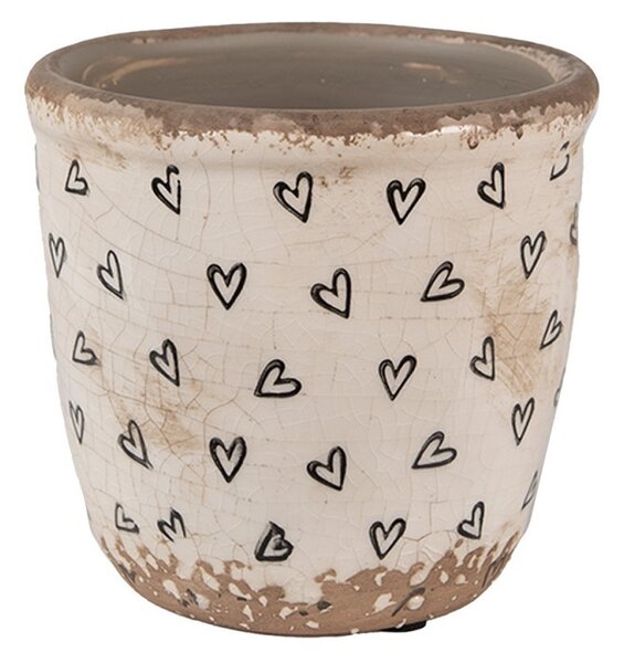 Béžový keramický obal na kvetináč so srdiečkami Hearti XS - Ø 11*11 cm - Clayre & Eef