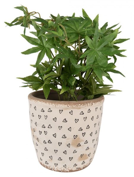 Béžový keramický obal na kvetináč so srdiečkami Hearti L - Ø 16*16 cm - Clayre & Eef
