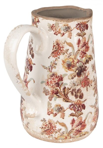 Béžový keramický džbán s kvetmi Flovia M - 16*12*18 cm - Clayre & Eef