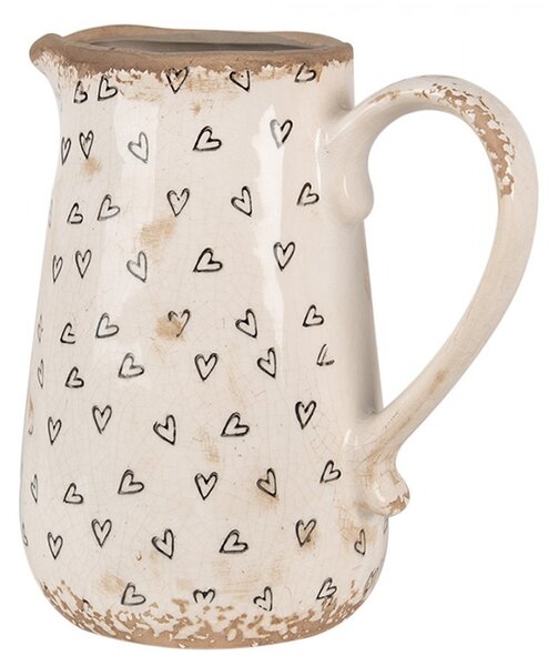 Béžový keramický džbán so srdiečkami Hearti M - 16*12*18 cm - Clayre & Eef