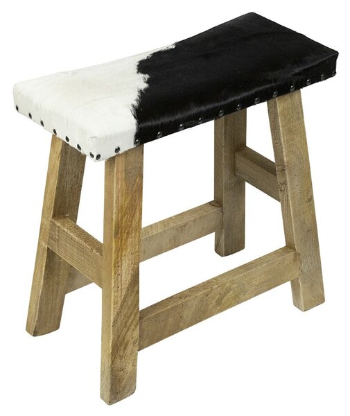 Drevená stolička s koženým sedákom Cowny biela/čierna - 45*26*46cm - Mars & More