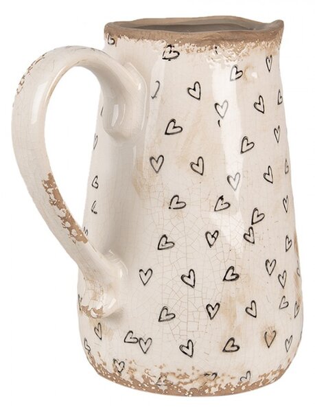 Béžový keramický džbán so srdiečkami Hearti M - 16*12*18 cm - Clayre & Eef