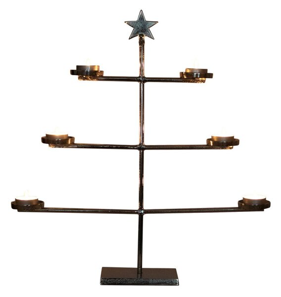 Veľký strieborný kovový svietnik so šiestimi miskami na sviečku a hviezdou - 13*67*70 cm - Mars & More