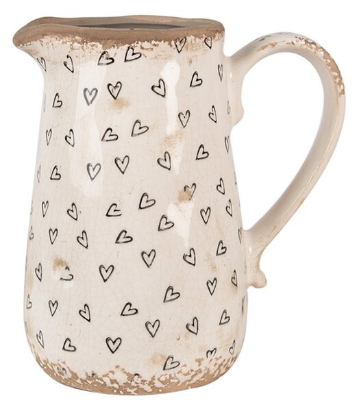 Béžový keramický džbán so srdiečkami Hearti M - 16*12*18 cm - Clayre & Eef