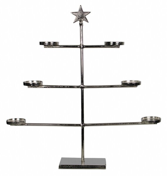 Veľký strieborný kovový svietnik so šiestimi miskami na sviečku a hviezdou - 13*67*70 cm - Mars & More