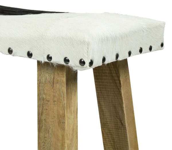 Drevená stolička s koženým sedákom Cowny biela/čierna - 45*26*46cm - Mars & More