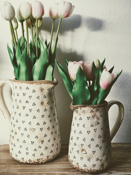 Béžový keramický džbán so srdiečkami Hearti M - 16*12*18 cm - Clayre & Eef