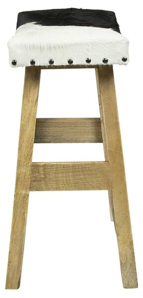Drevená stolička s koženým sedákom Cowny biela/čierna - 45*26*46cm - Mars & More