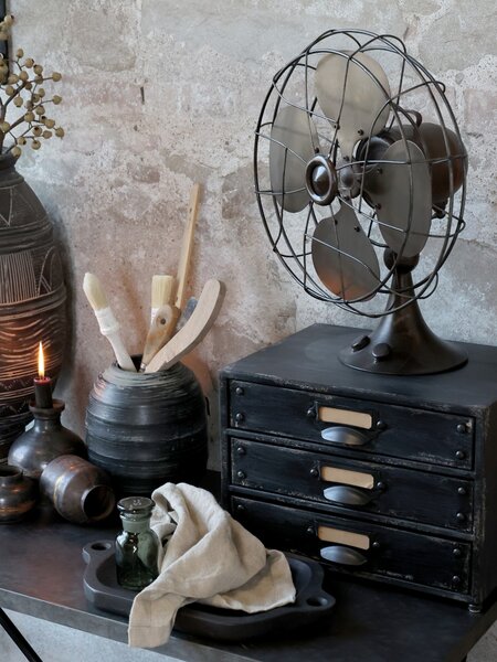 Mosadzný dekoratívny retro ventilátor na podstavci Factory - 31*21*37cm - Chic Antique