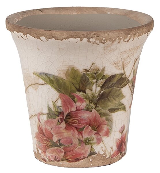 Béžový keramický dekoračný obal na kvetináč s kvetmi Ľalia S - Ø 9*8 cm - Clayre & Eef