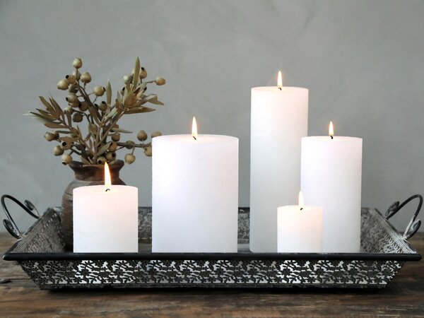 Biela široká sviečka Rustic pillar white - Ø 7*10cm/ 40h - Chic Antique