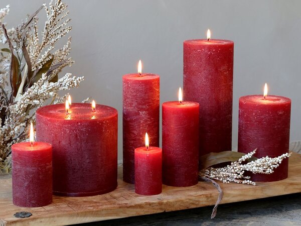 Červená široká sviečka Rustic pillar red - Ø 5*8cm/ 16h - Chic Antique