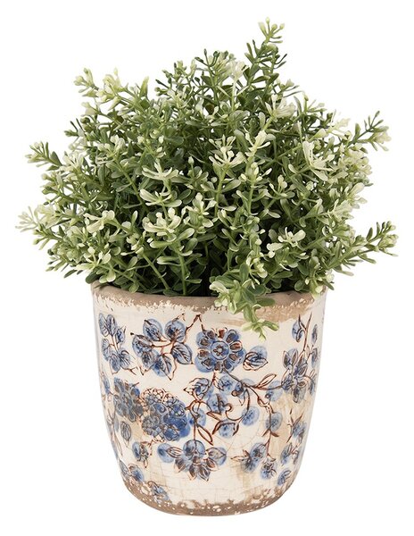 Keramický obal na kvetináč s modrými kvetmi Blusia - Ø 11*10 cm - Clayre & Eef