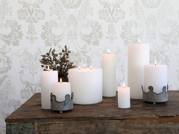 Biela široká sviečka Rustic pillar white - Ø 7*10cm/ 40h - Chic Antique