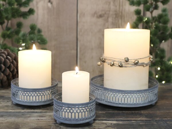 Set 3ks zinkový antik kovový svietnik Lace - Ø 8*5/ Ø 10*5/ Ø 15*5 cm - Chic Antique