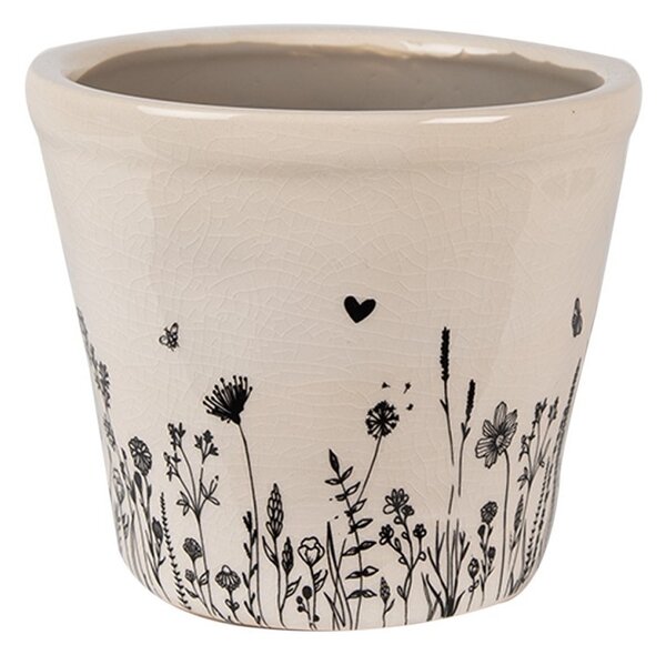 Béžový keramický obal na kvetináč s lúčnymi kvetmi Flora And Fauna S - Ø 12*11cm - Clayre & Eef