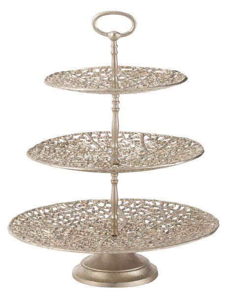 Champagne dekoračný 3-poschodový etažér Coral Cake - Ø 45*60 cm - J-Line by Jolipa