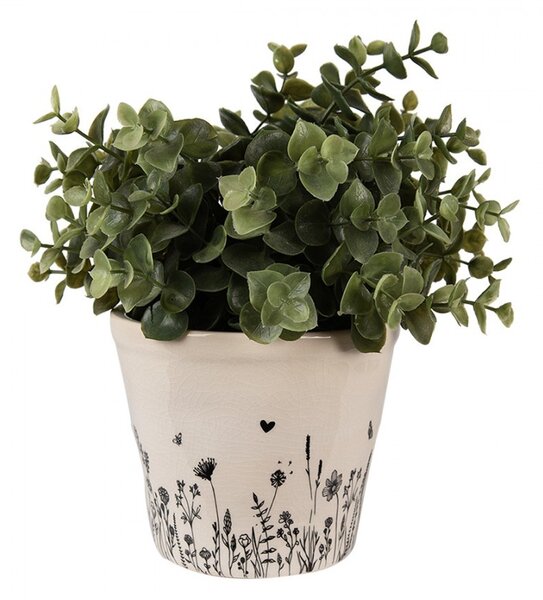 Béžový keramický obal na kvetináč s lúčnymi kvetmi Flora And Fauna S - Ø 12*11cm - Clayre & Eef