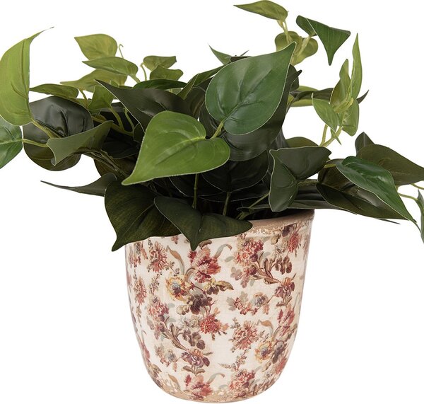 Béžový keramický obal na kvetináč s kvetmi Flovia L - Ø 16*16 cm - Clayre & Eef