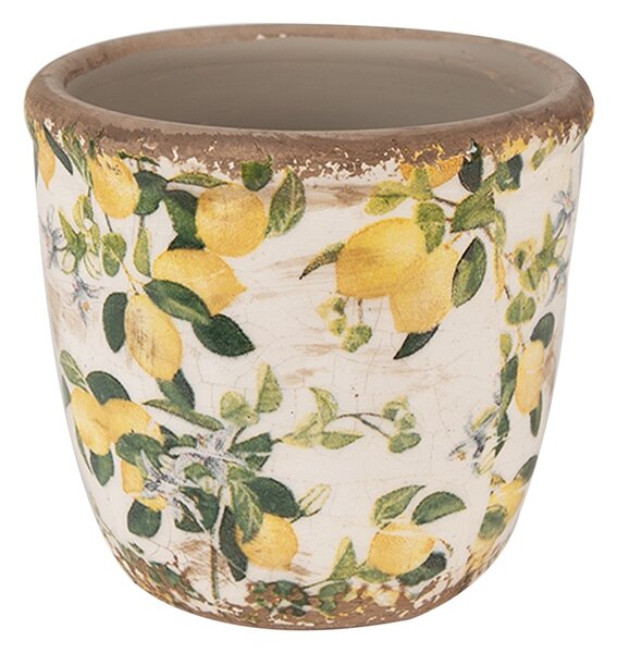 Béžový keramický obal na kvetináč s citrónmi Lemons XS - Ø 11*10 cm - Clayre & Eef