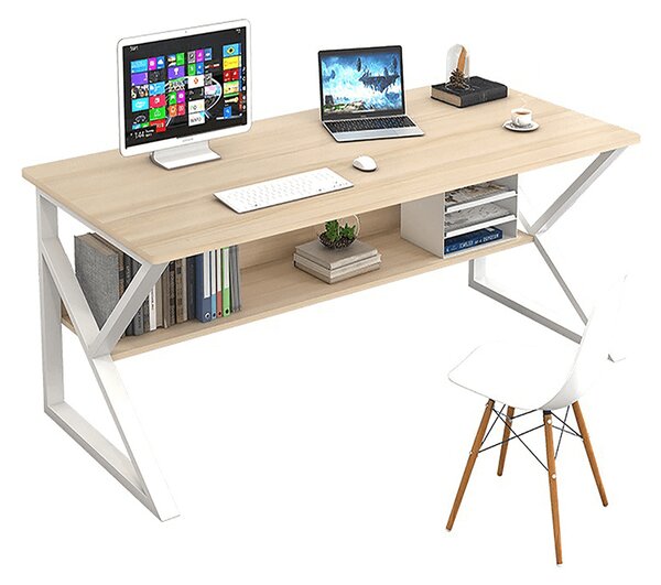 TEMPO Písací stôl, s policou, dub prírodný / biela, TARCAL 80