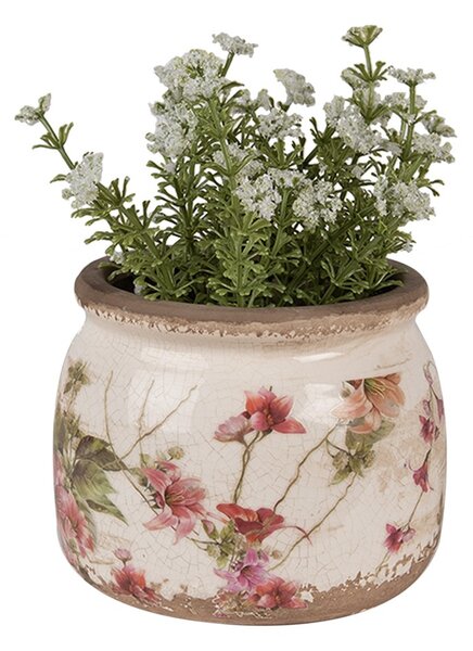 Béžový keramický obal na kvetináč s kvetmi Ľalia S - Ø 12*10 cm - Clayre & Eef