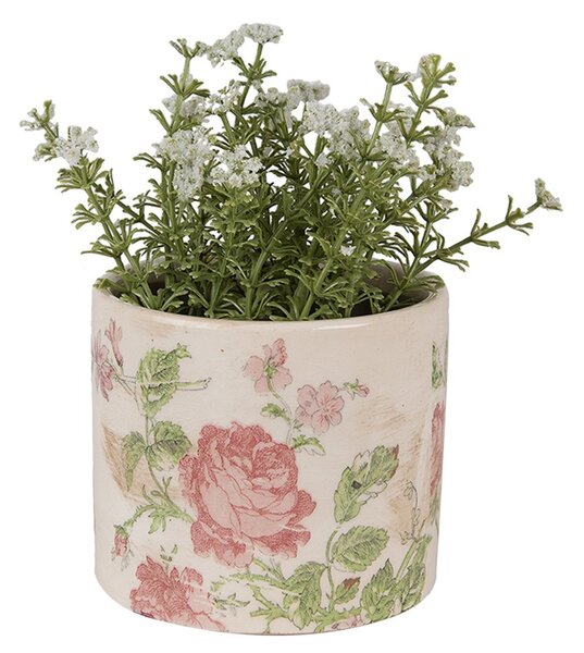 Béžový keramický obal na kvetináč s ružami Rosalina XS - Ø 11*9 cm - Clayre & Eef