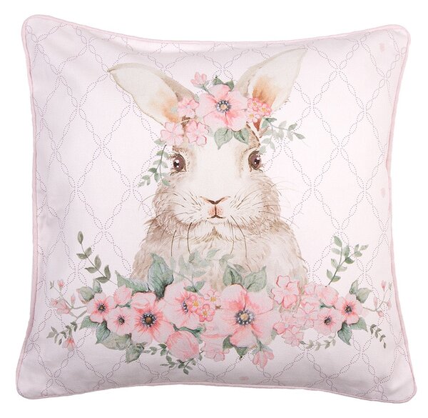 Ružová bavlnená obliečka na vankúš s králikom Floral Easter Bunny - 40*40 cm - Clayre & Eef