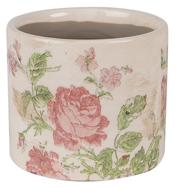 Béžový keramický obal na kvetináč s ružami Rosalina XS - Ø 11*9 cm - Clayre & Eef