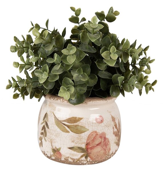 Béžový keramický obal na kvetináč s ružovými kvetmi Olia L - Ø 12*10 cm - Clayre & Eef
