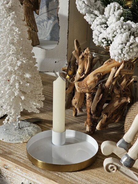 Bielo - zlatý antik kovový svietnik Marrakech white - Ø 12*3 cm - daan kromhout