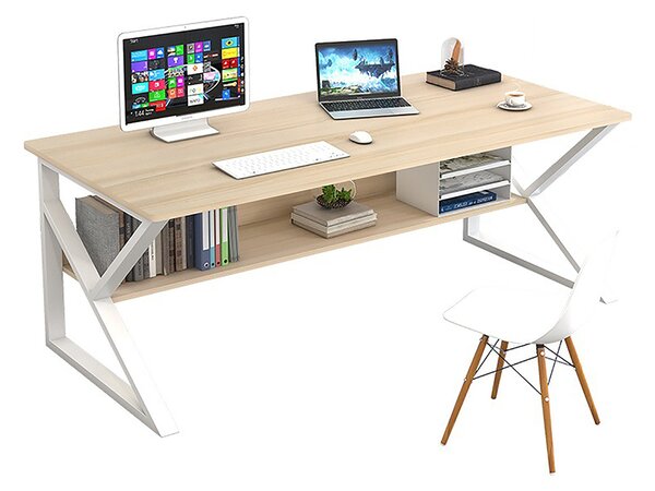 TEMPO Písací stôl, s policou, dub prírodný / biela, TARCAL 100