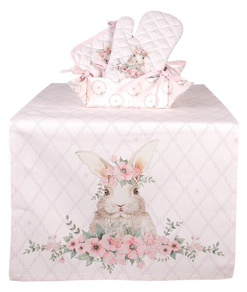 Ružový bavlnený košík na pečivo so zajačikom Floral Easter Bunny - 35*35*8 cm - Clayre & Eef