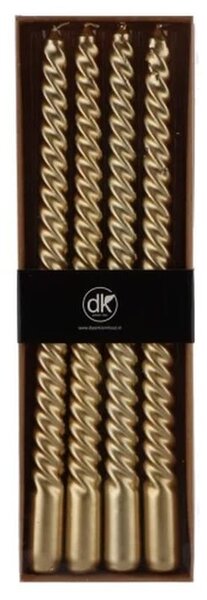 Set 4ks zlatá metalická úzka krútená sviečka Twist gold - Ø 2*30cm - daan kromhout