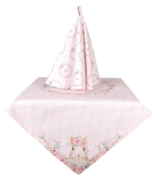 Bavlnená okrúhla utierka s kvetmi Floral Easter Bunny - Ø 80 cm - Clayre & Eef