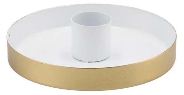 Bielo - zlatý antik kovový svietnik Marrakech white - Ø 10*2,5 cm - daan kromhout