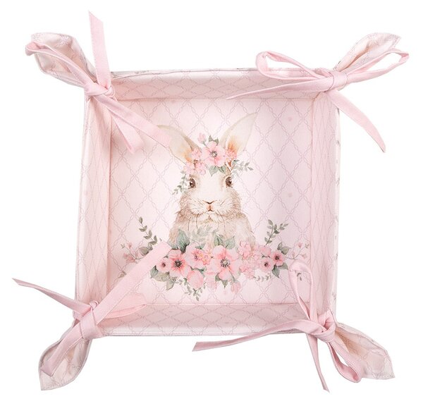 Ružový bavlnený košík na pečivo so zajačikom Floral Easter Bunny - 35*35*8 cm - Clayre & Eef